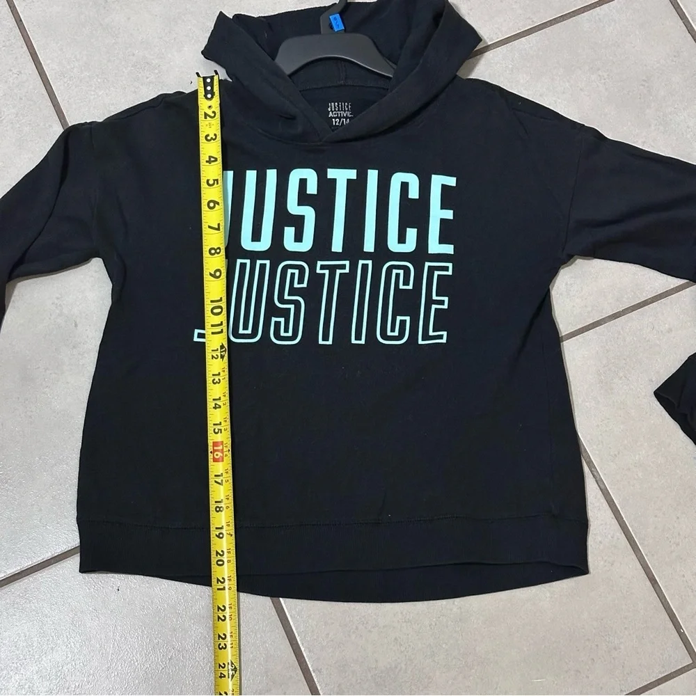 Justice‎ Active Girls Black Hoodie Long Sleeve Logo Shirt Size 12/14